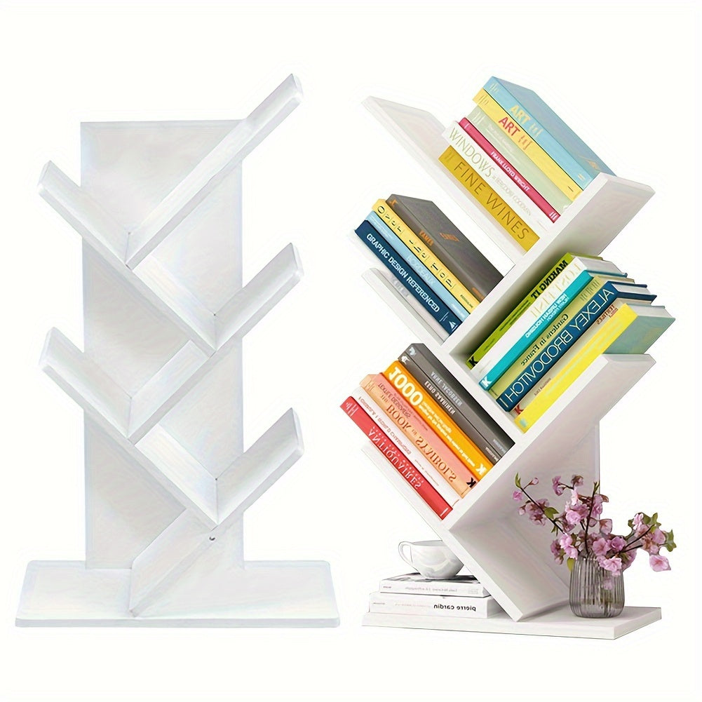 Desktop Wooden Multi-Layer Tree Bookshelf – Vertical Desk Organizer and Space-Saving Display Shelf