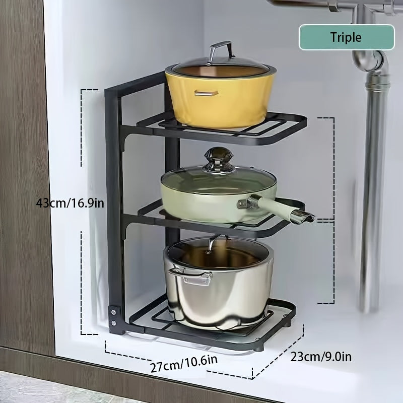 Height Adjustable 3-4 Tier Stainless Steel Pot Rack – Under-Sink and Cabinet Kitchen Storage