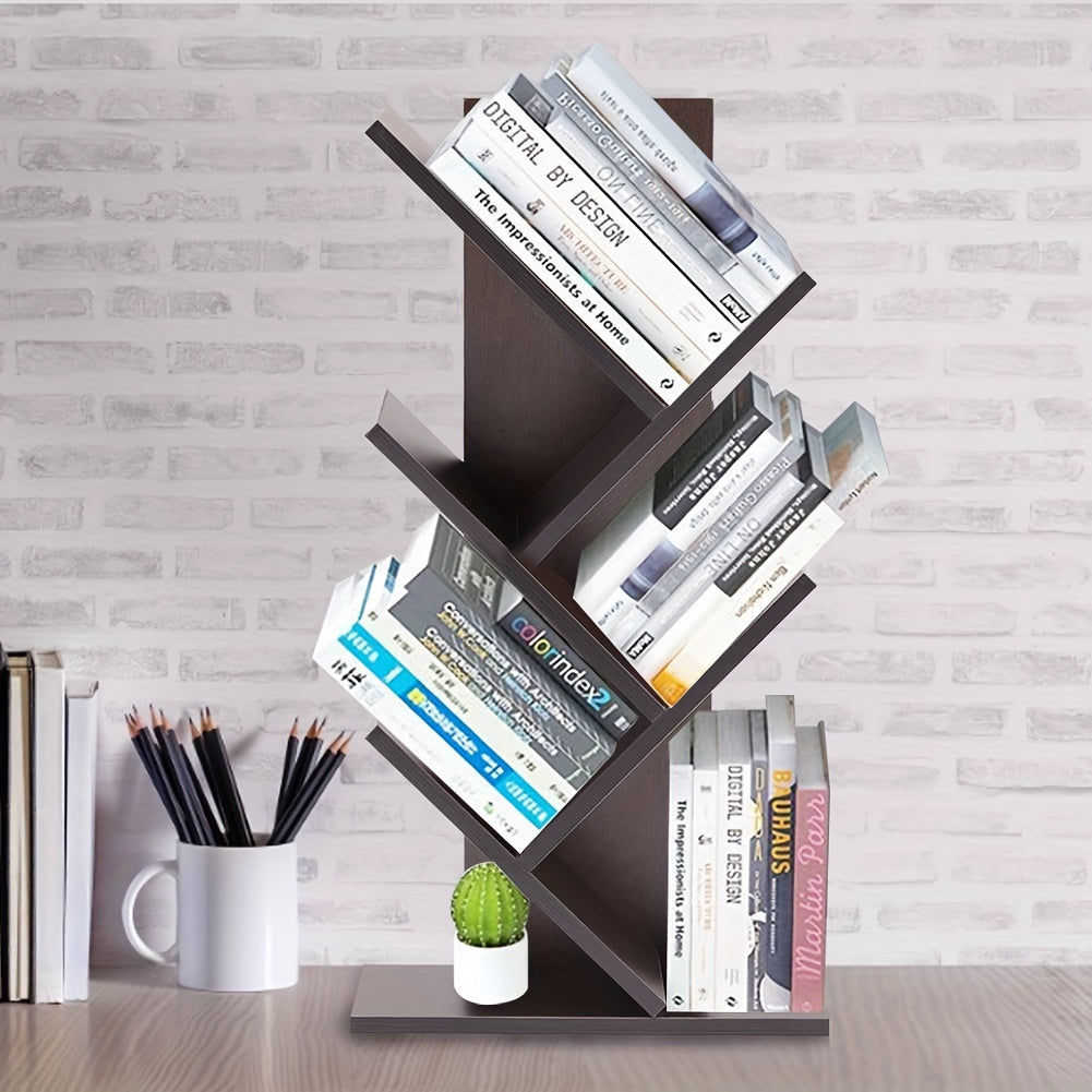 Desktop Wooden Multi-Layer Tree Bookshelf – Vertical Desk Organizer and Space-Saving Display Shelf