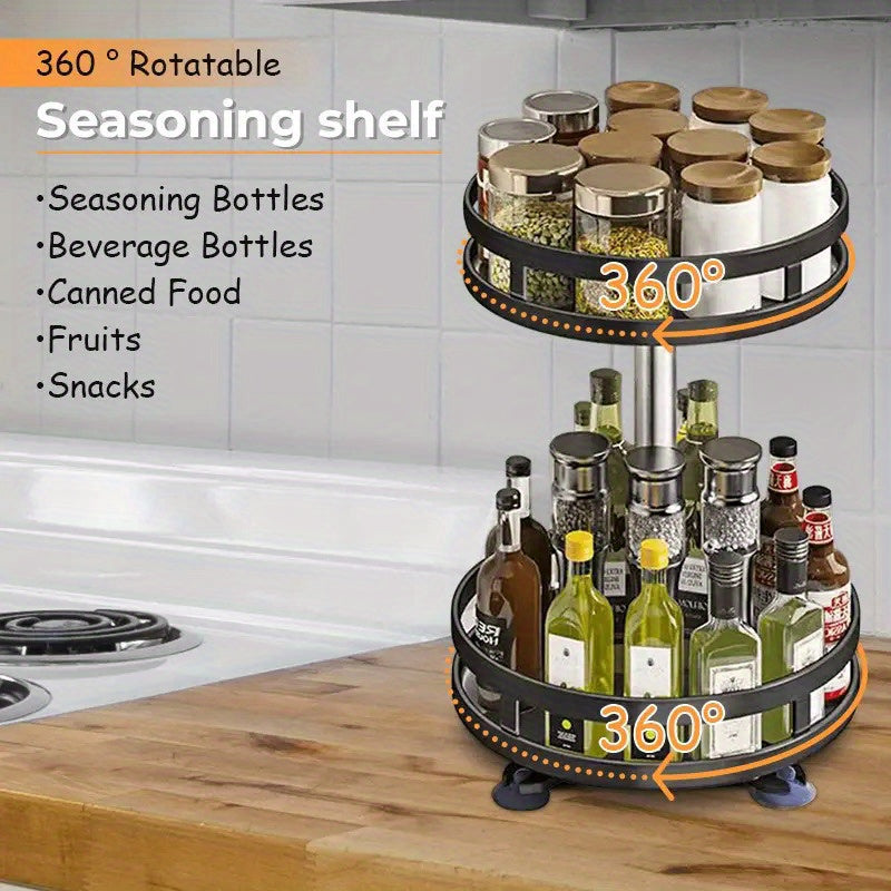 1pc 360° Rotating Spice Rack – Countertop 3 Tier Round Metal Turntable Organizer for Kitchen & Dining
