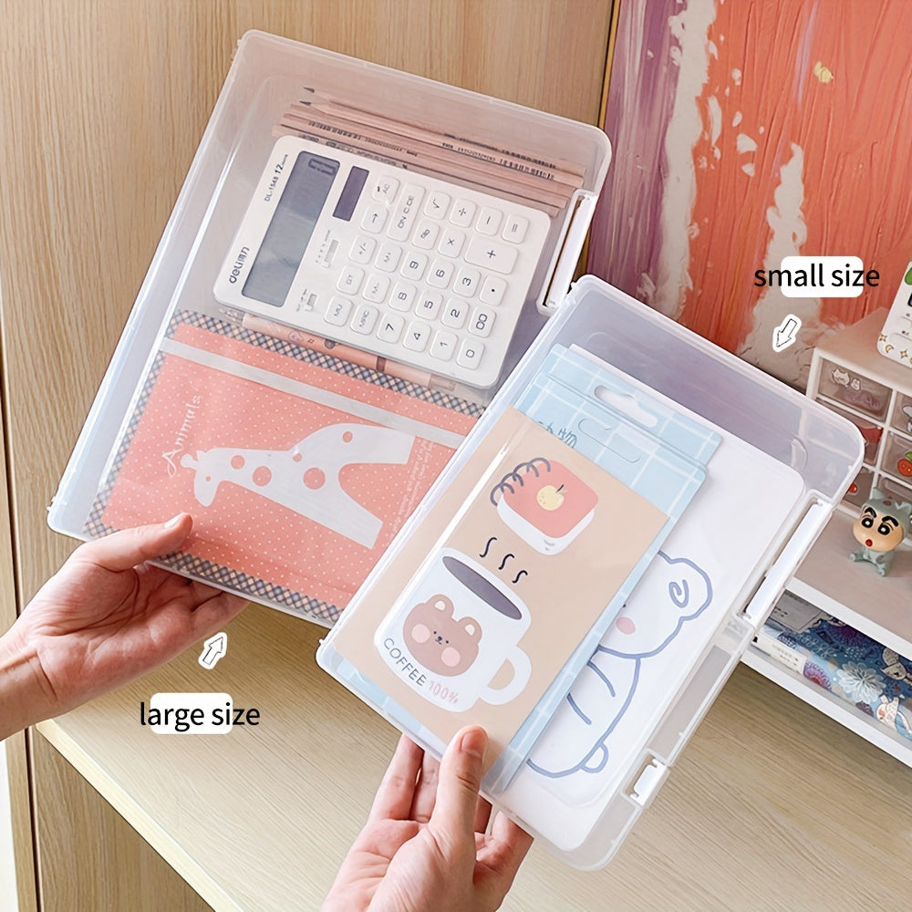 3pcs Clear Plastic Storage Boxes – Rectangular File Organizers for Home, School & Office