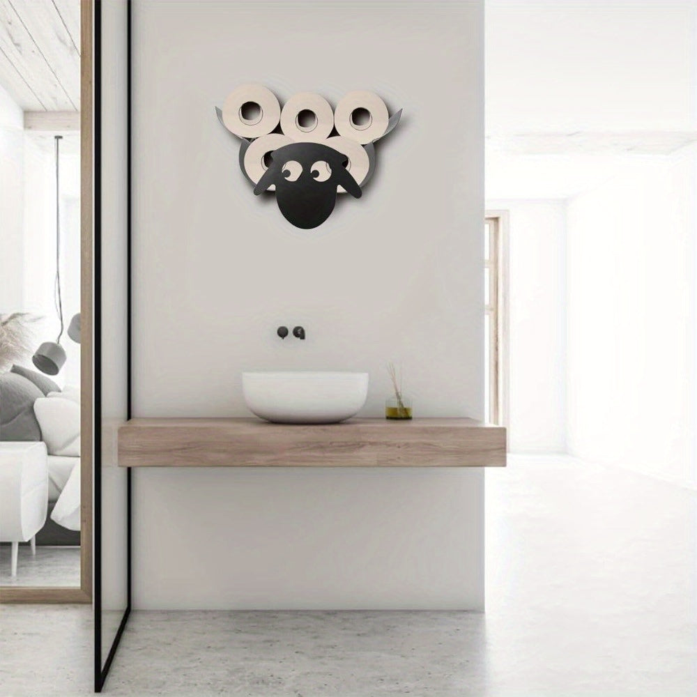 Sheep Toilet Roll Holder, Black Toilet Roll Holder Wall Mounted for Bathroom Metal Toilet Roll Storage Holds Up To 7 Rolls Toilet Paper Holder