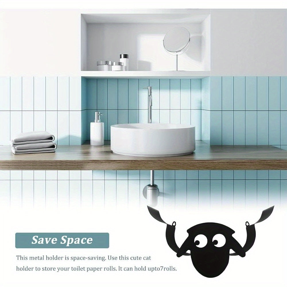 Sheep Toilet Roll Holder, Black Toilet Roll Holder Wall Mounted for Bathroom Metal Toilet Roll Storage Holds Up To 7 Rolls Toilet Paper Holder