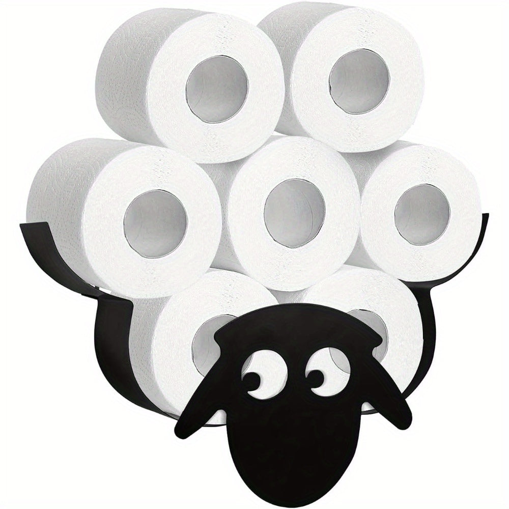 Sheep Toilet Roll Holder, Black Toilet Roll Holder Wall Mounted for Bathroom Metal Toilet Roll Storage Holds Up To 7 Rolls Toilet Paper Holder