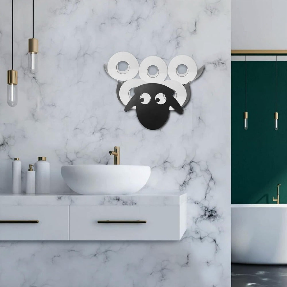 Sheep Toilet Roll Holder, Black Toilet Roll Holder Wall Mounted for Bathroom Metal Toilet Roll Storage Holds Up To 7 Rolls Toilet Paper Holder