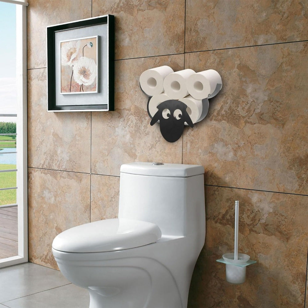 Sheep Toilet Roll Holder, Black Toilet Roll Holder Wall Mounted for Bathroom Metal Toilet Roll Storage Holds Up To 7 Rolls Toilet Paper Holder