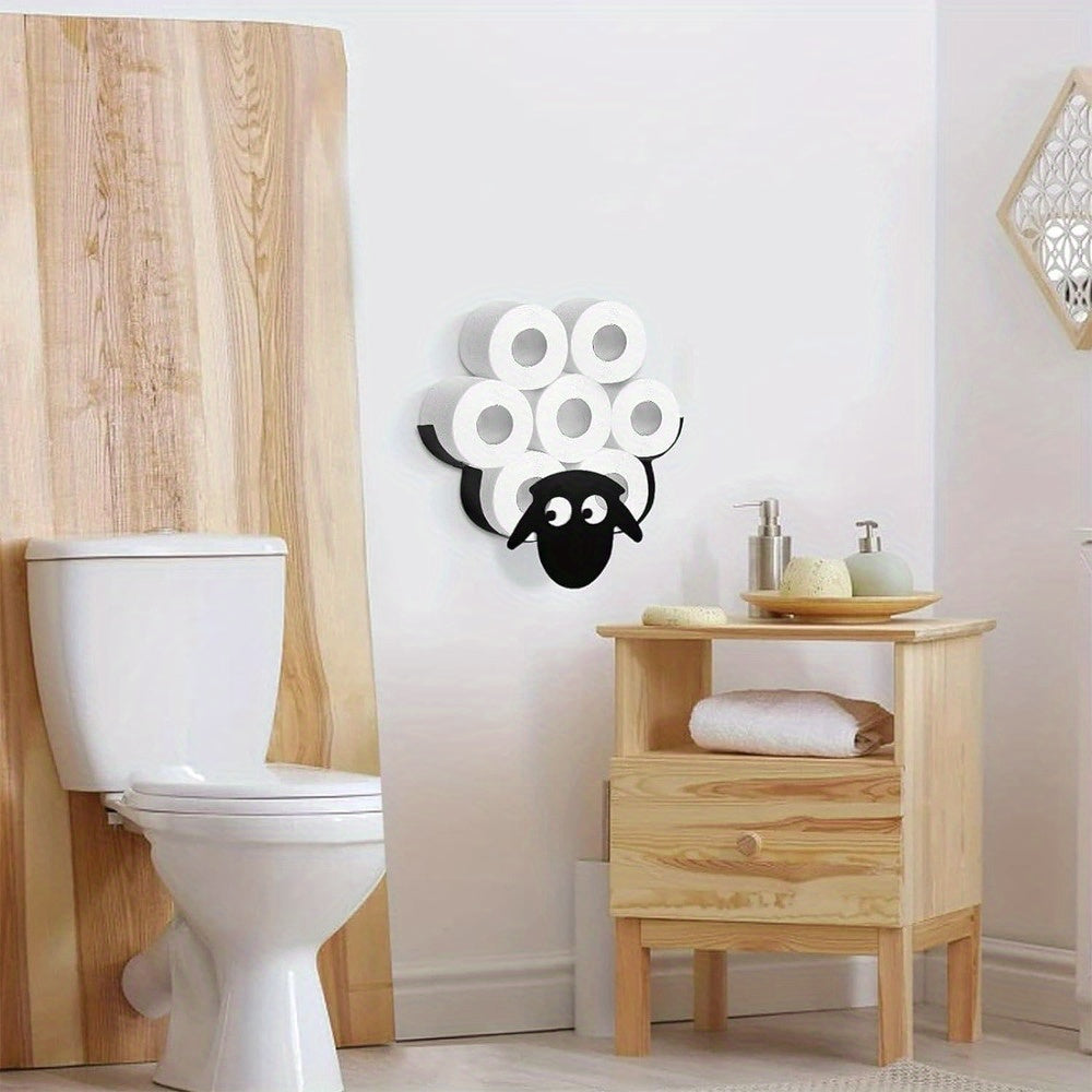 Sheep Toilet Roll Holder, Black Toilet Roll Holder Wall Mounted for Bathroom Metal Toilet Roll Storage Holds Up To 7 Rolls Toilet Paper Holder