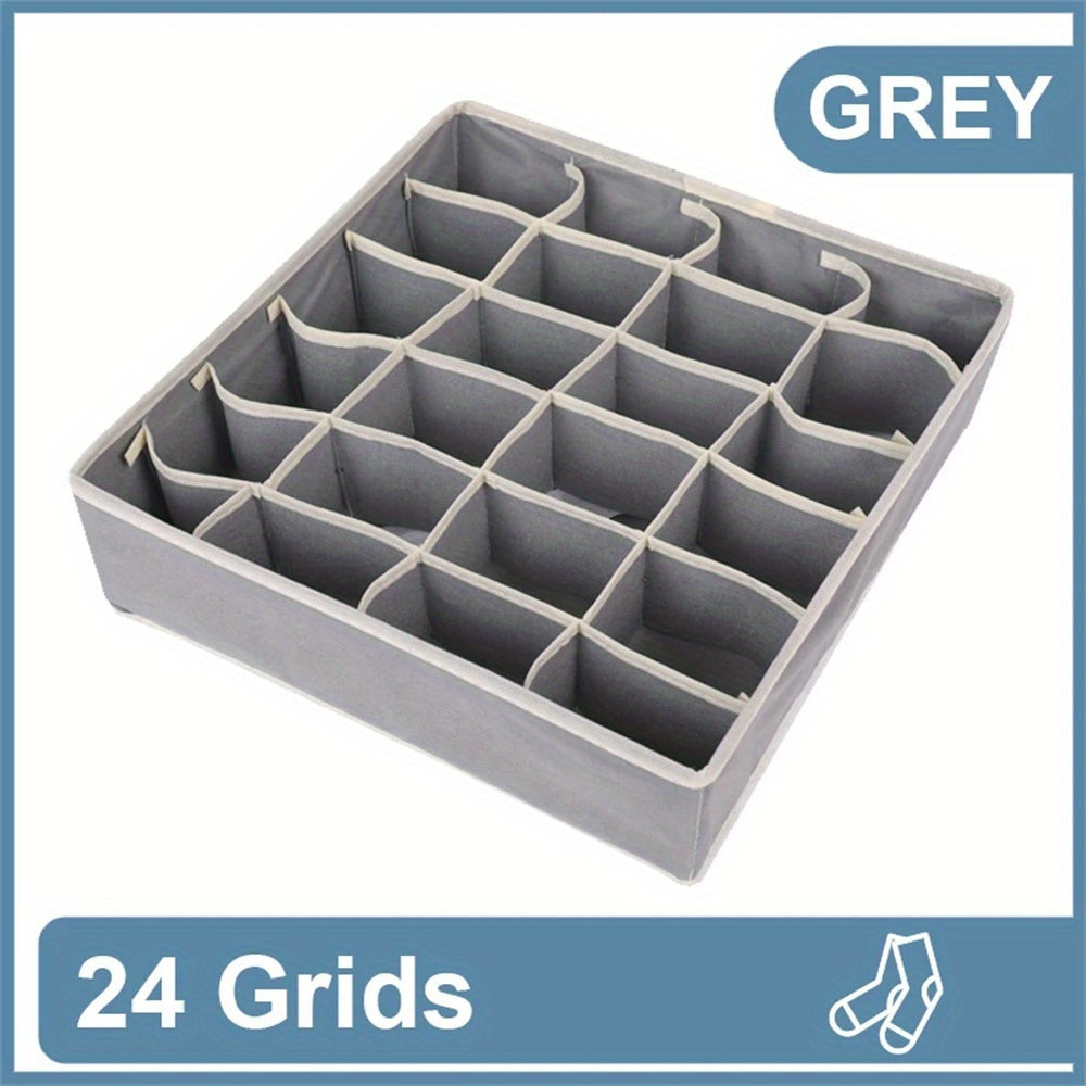 Collapsible 24-Grid Sock & Underwear Drawer Organizer – Space-Saving Foldable Storage Box for Socks, Ties, Belts & Accessories