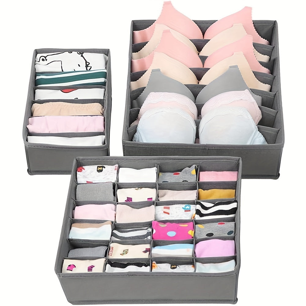 3pcs Fabric Drawer Organizers – Foldable Storage Dividers for Clothes, Underwear, Socks, Bras