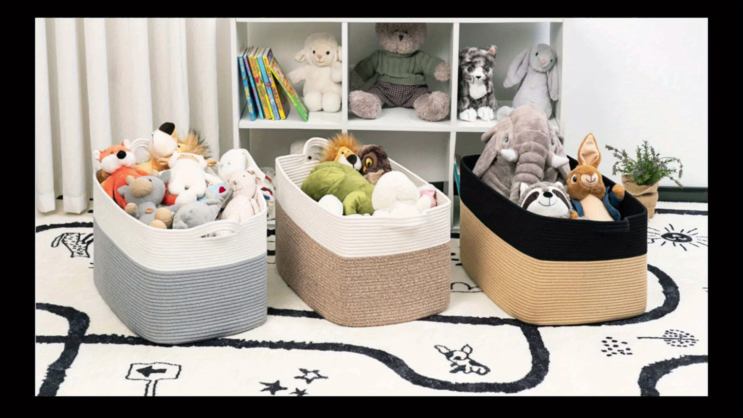 Large Woven Rope Storage Basket – 55L Laundry Hamper, Toy Bin & Home Organizer with Handles