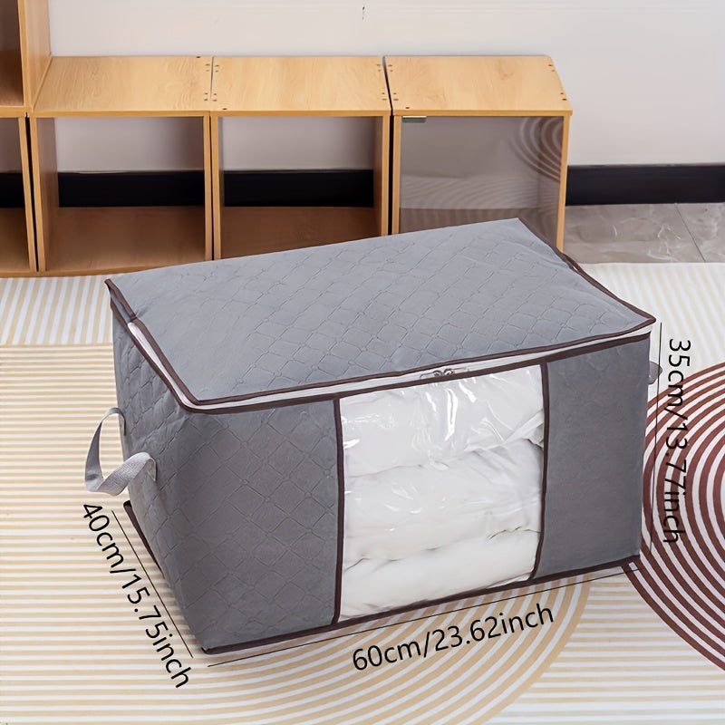 Large Clothes Storage Bag – Non-Woven Fabric Organizer with Clear Window & Zipper for Blankets, Comforters & Seasonal Clothing