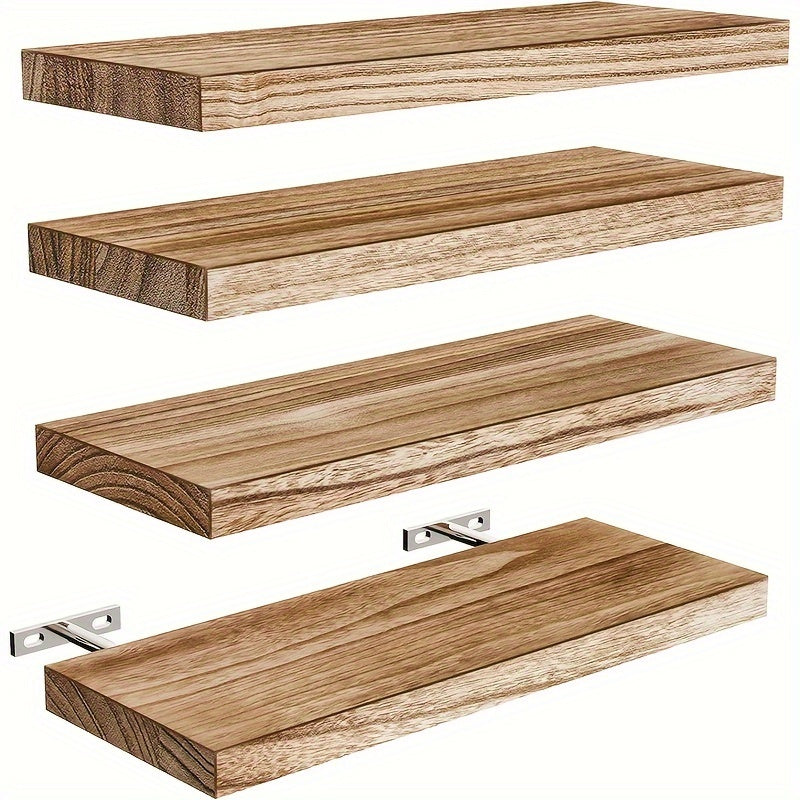 4-Piece Floating Wall Shelf – White, Black, or Wood Storage Rack for Home, Bathroom, Kitchen, Living Room, and Office