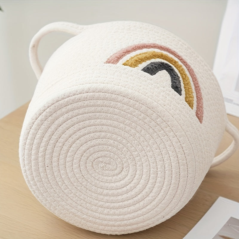 Rainbow Embroidered Storage Woven Basket – Stylish Organizer for Home & Kids Room