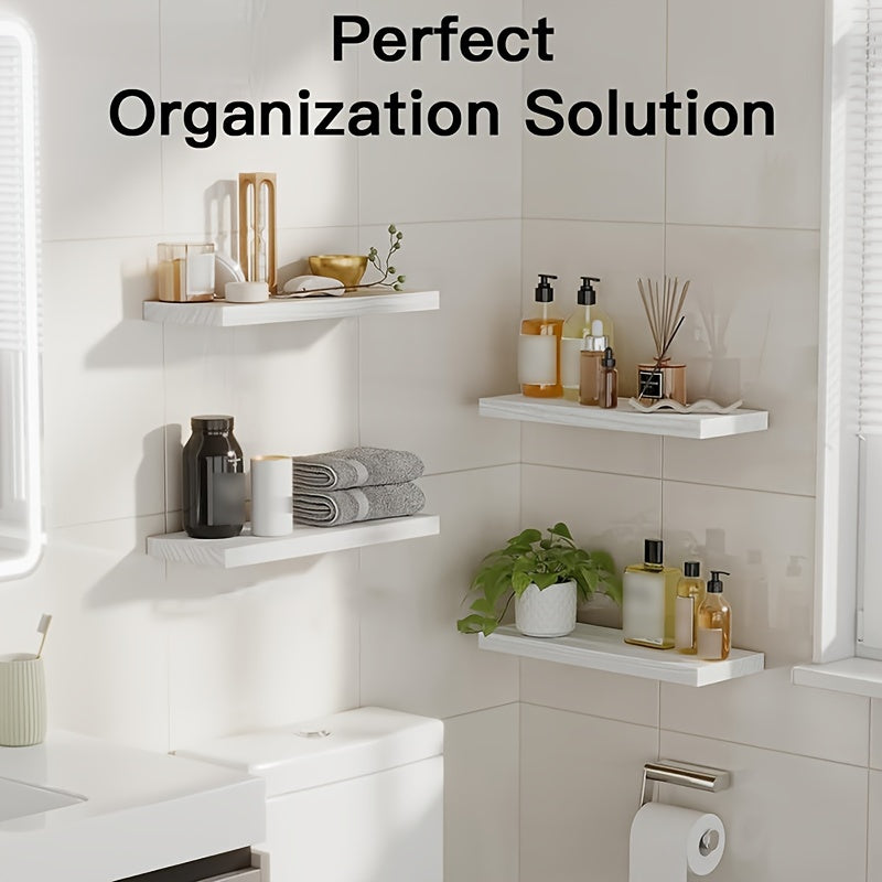 4-Piece Floating Wall Shelf – White, Black, or Wood Storage Rack for Home, Bathroom, Kitchen, Living Room, and Office