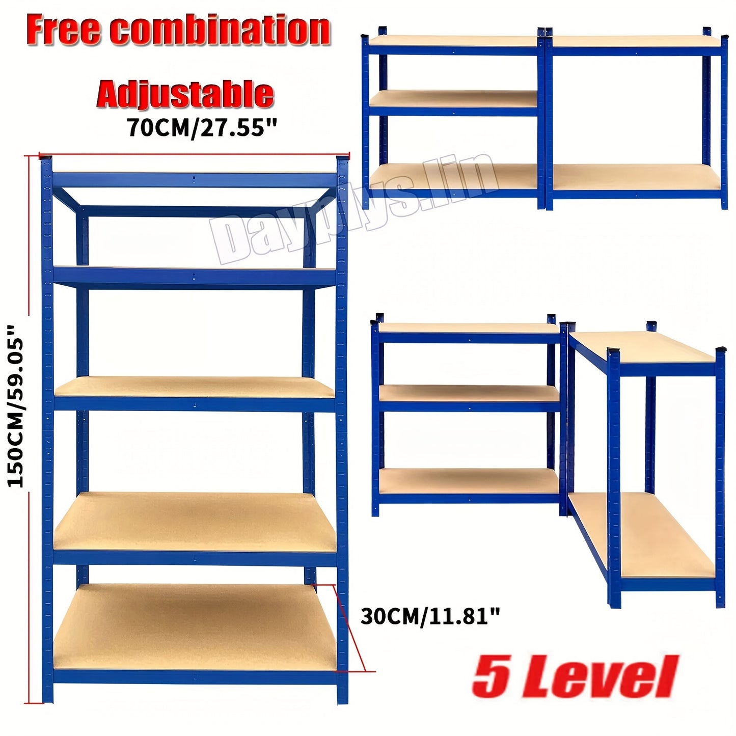 Heavy-Duty 5 Tier Blue Metal Garage Shelving Unit – 875kg Capacity Storage Rack for Home, Kitchen, Utility Room & Warehouse