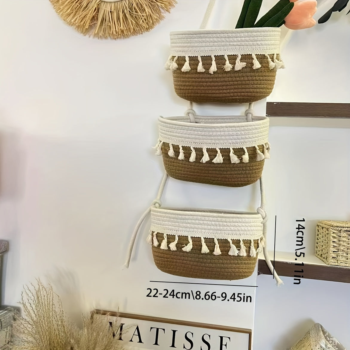 Boho Chic 3-Tier Tassel Hanging Storage Basket – Wall Organizer