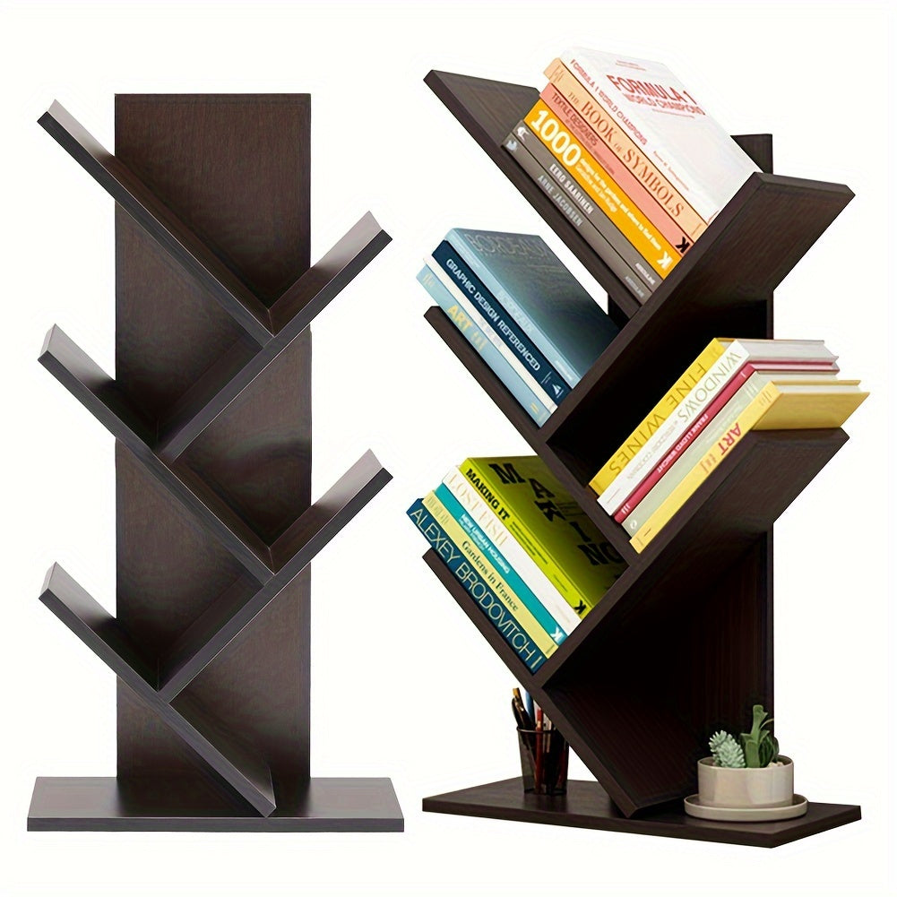 Desktop Wooden Multi-Layer Tree Bookshelf – Vertical Desk Organizer and Space-Saving Display Shelf