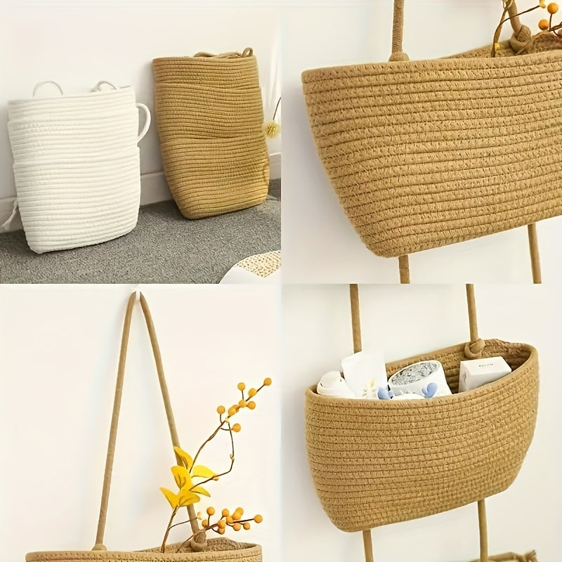 1pc 2/3-Tier Rope Woven Hanging Basket – Detachable Decorative Organizer for Living Room, Bathroom & Bedroom