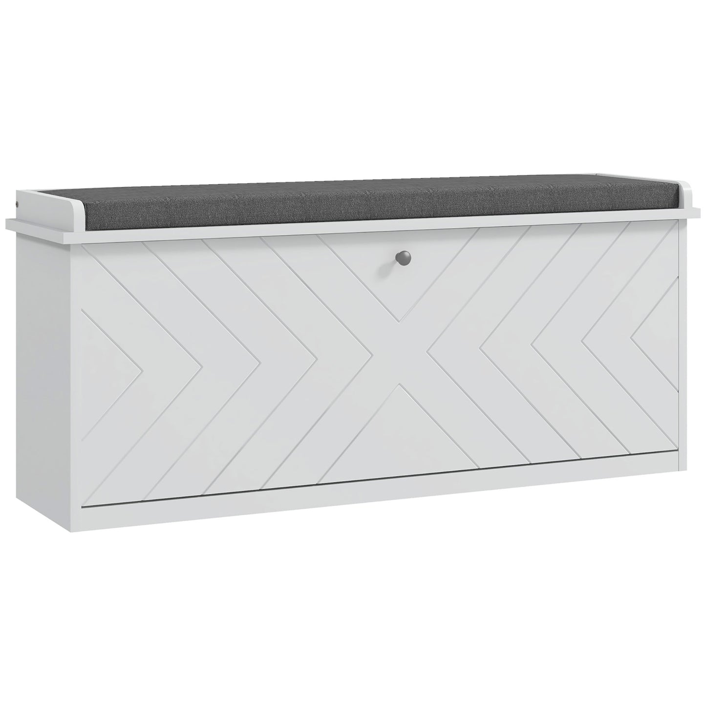 10-Shoe Storage Bench, with Padded Top Seat- White/Grey