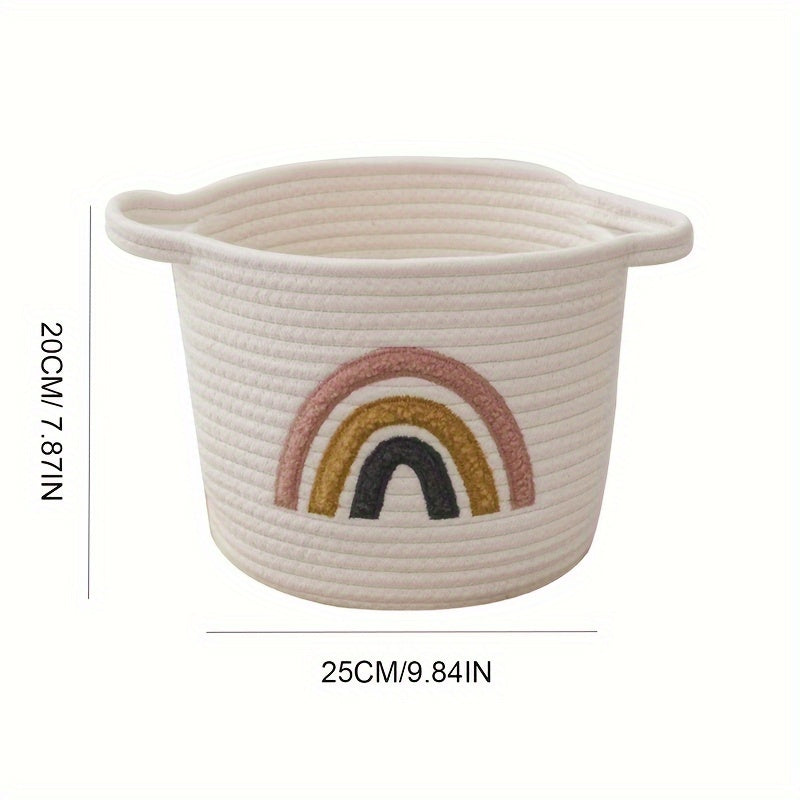 Rainbow Embroidered Storage Woven Basket – Stylish Organizer for Home & Kids Room