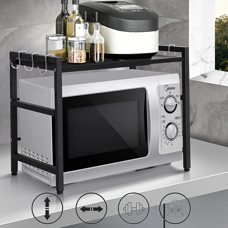 Extendable Microwave Oven Rack Adjustable Heavy Duty Kitchen Stand Storage Shelf