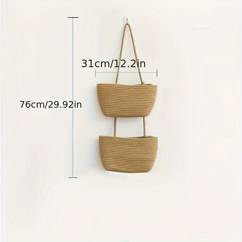 1pc 2/3-Tier Rope Woven Hanging Basket – Detachable Decorative Organizer for Living Room, Bathroom & Bedroom