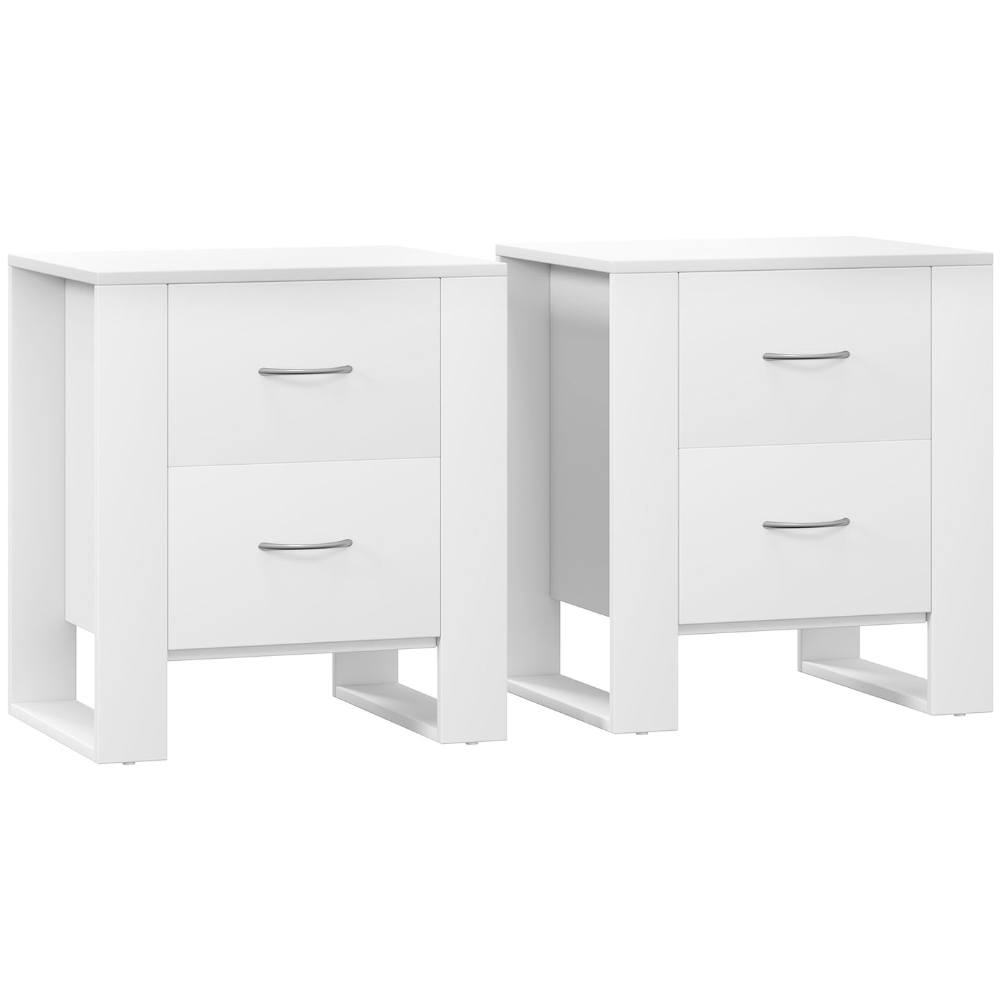 Bedside Table Set of 2 with 2 Drawers, Nightstands with Handles and Elevated Base, Side Tables for Bedroom, Living Room, White