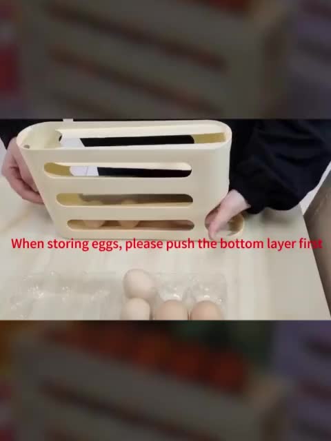 3-Tier Sliding Egg Holder – Clear Plastic, Space-Saving Refrigerator Storage Rack with Automatic Rolling Feature