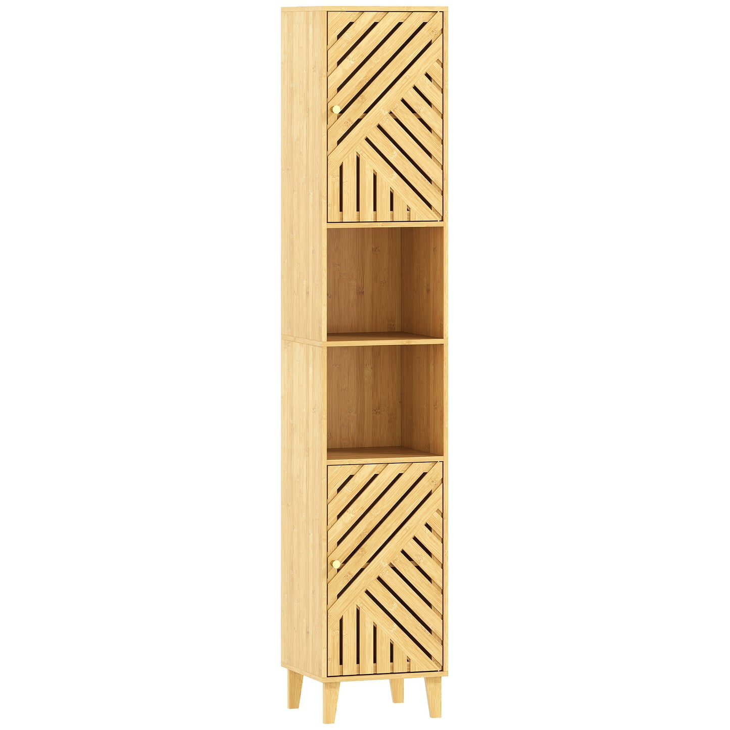 Multi-Storage Bamboo Door Bathroom Cabinet- Natural Finish