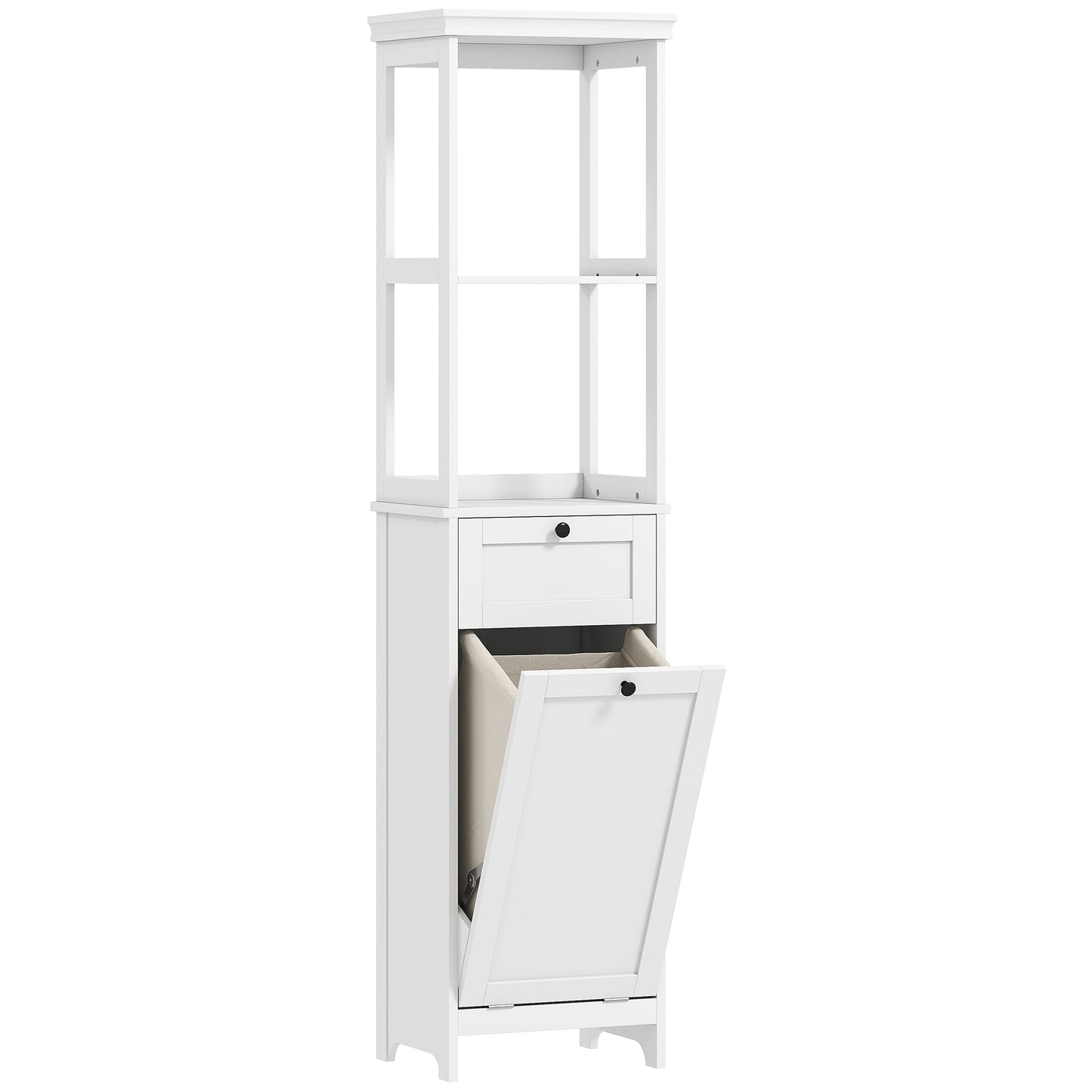 Tall Bathroom Cabinet, with Laundry Basket- White