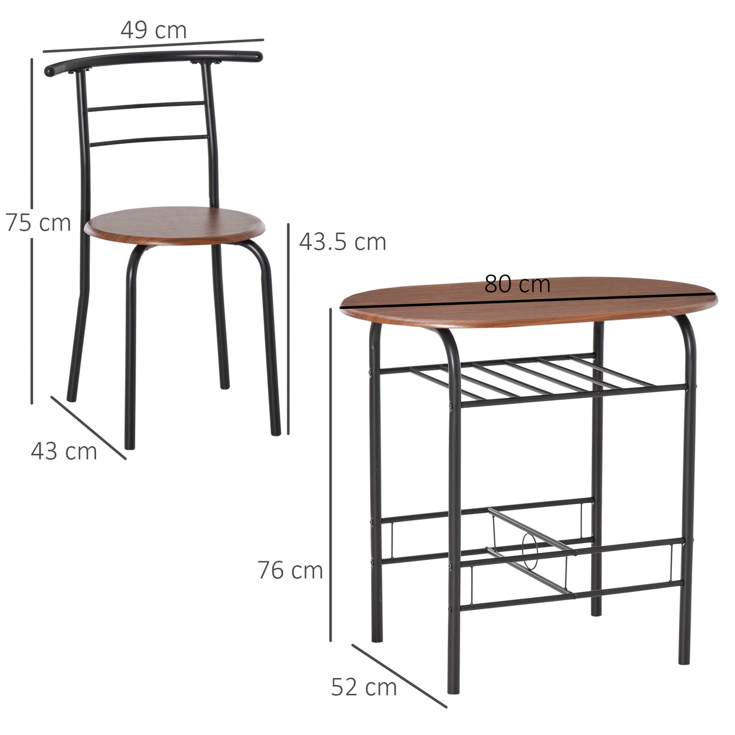 3-Piece Dining Table and Chair Set with Storage Shelf – Industrial Style, Oak & Black