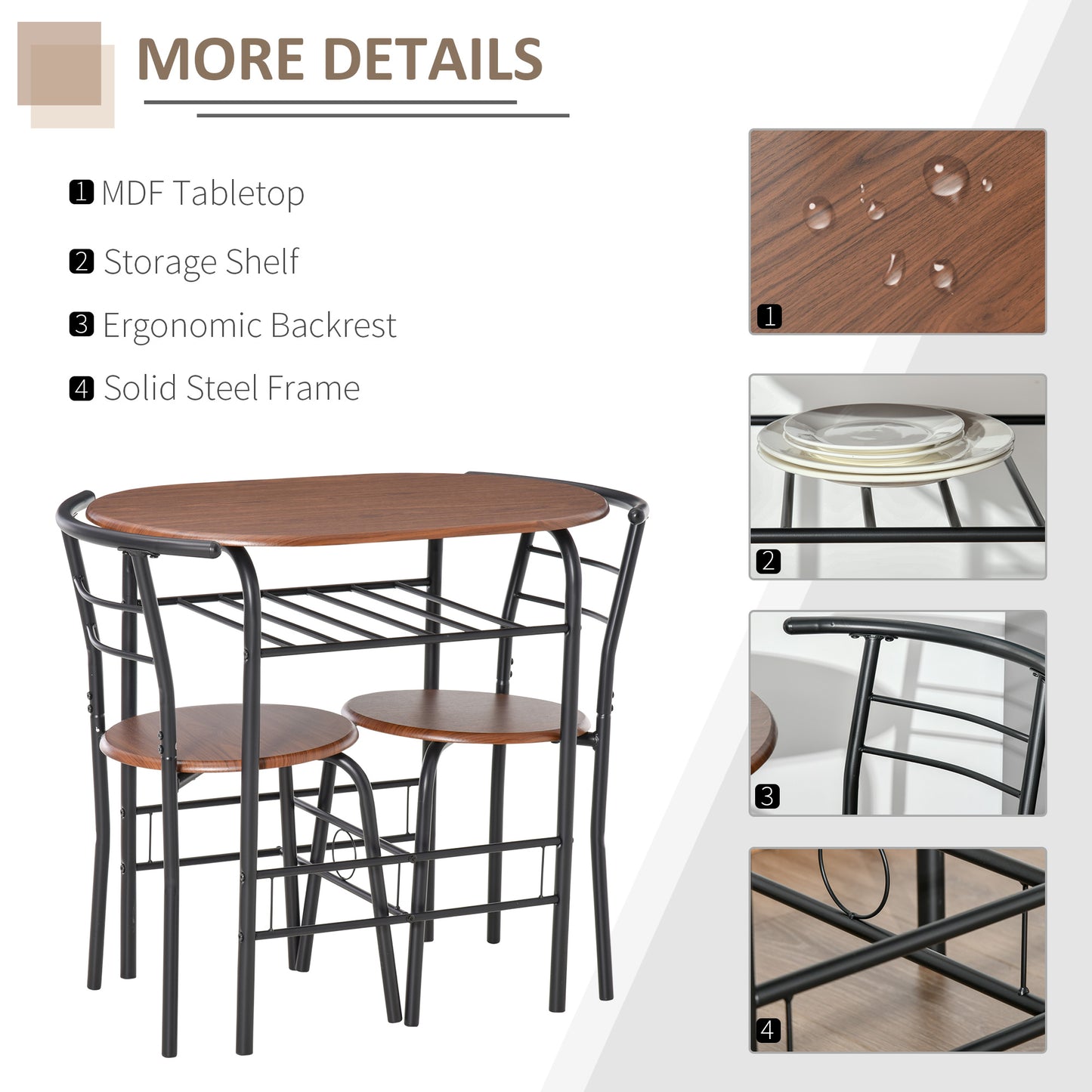 3-Piece Dining Table and Chair Set with Storage Shelf – Industrial Style, Oak & Black