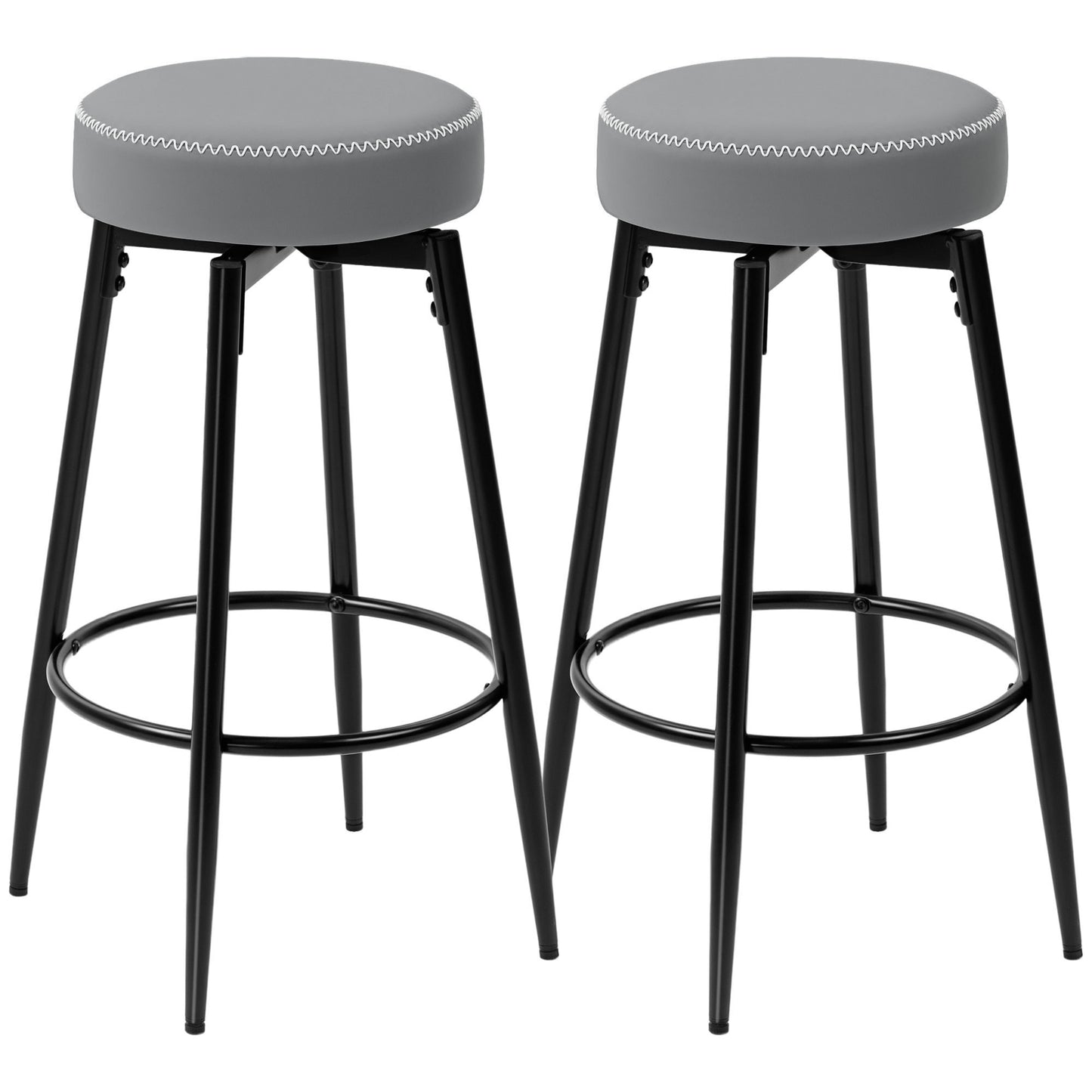 Set of Two Faux Leather Bar Stools- Grey/Black