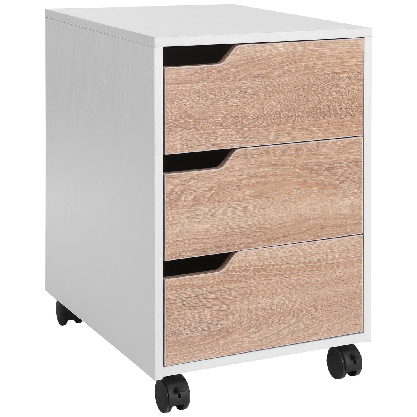 3 Drawer Mobile File Cabinet, Vertical Filing Cabinet with Wheels for Home Office, Oak