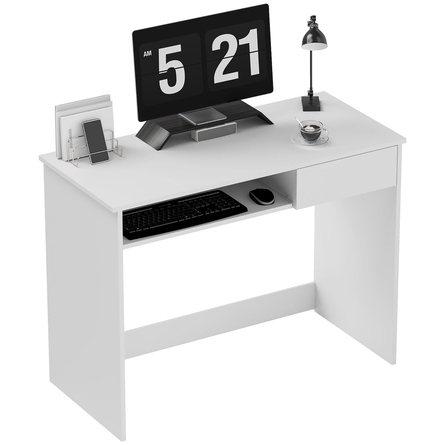 100cm Compact Computer Desk with Keyboard Tray, White