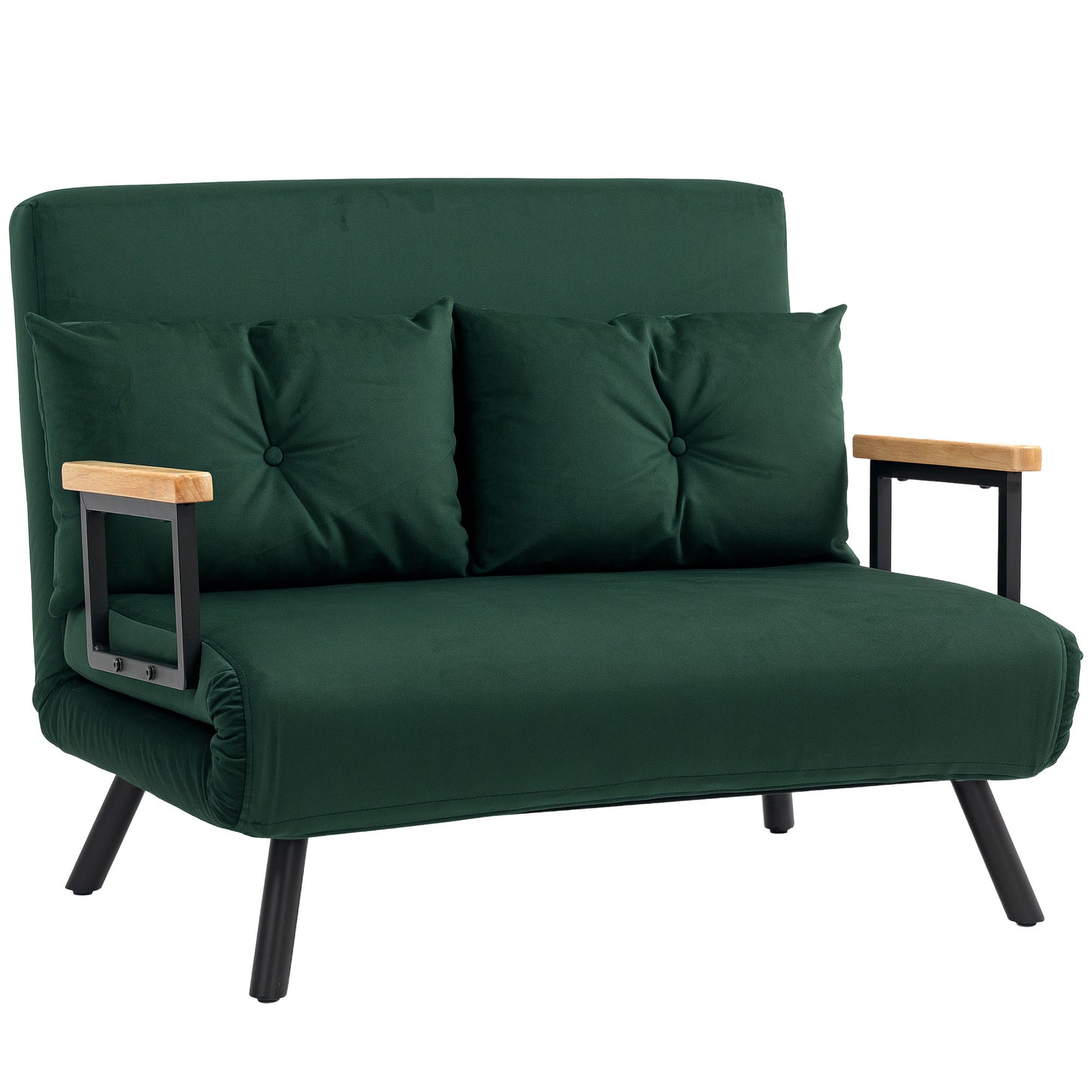 4-in-1 Velvet-Feel Double Sofa Bed, with Pillows- Green