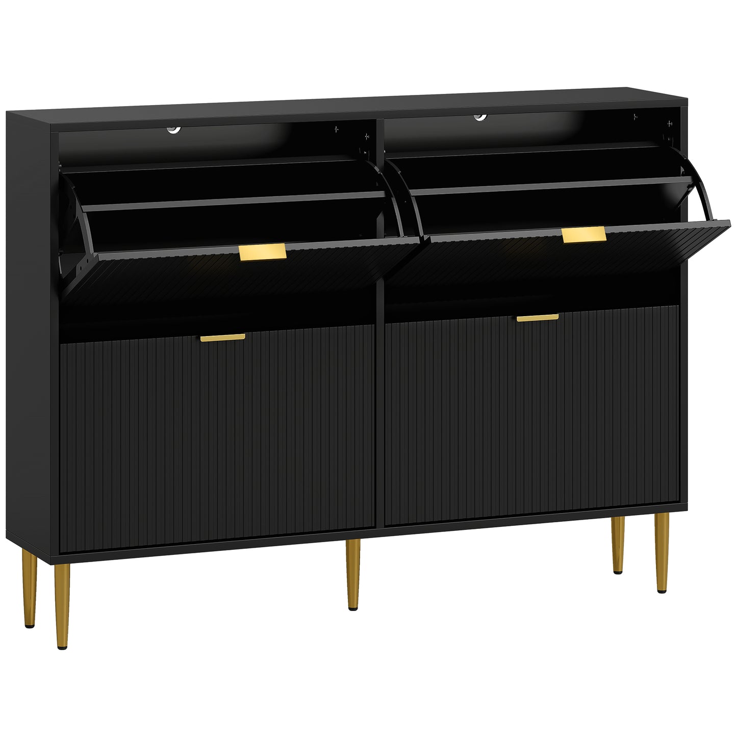 Narrow Shoe Cabinet with 4 Flip Drawers- Black