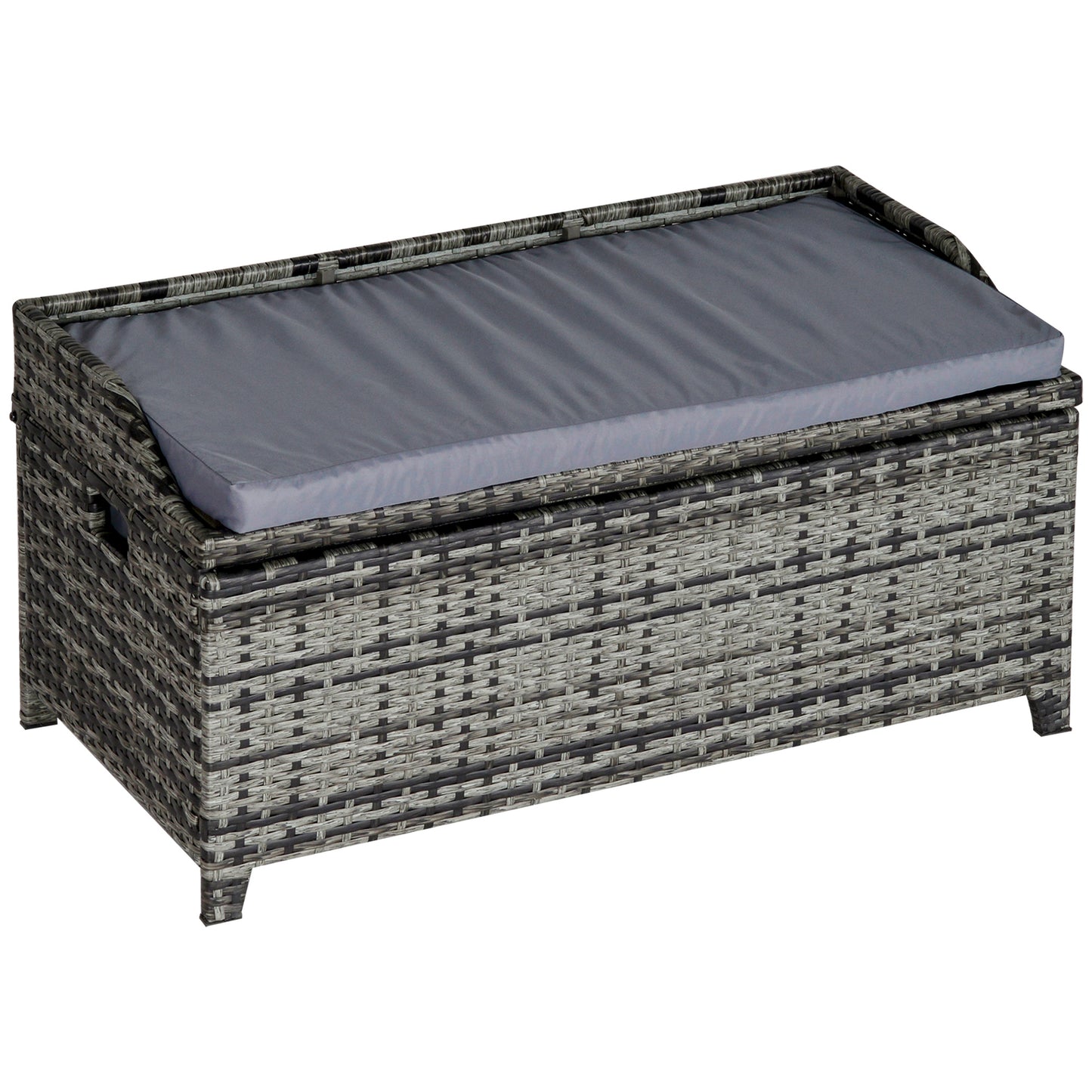 130 L Rattan Garden Storage Box, with Seat- Mixed Grey