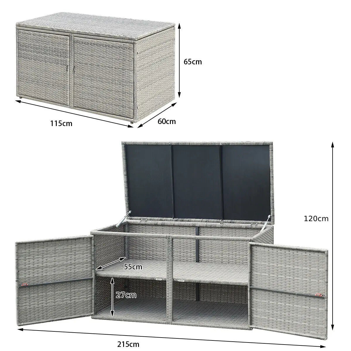 330L Outdoor Rattan Storage Box with Shelves – Weather-Resistant Patio Storage Chest for Cushions, Garden & Poolside