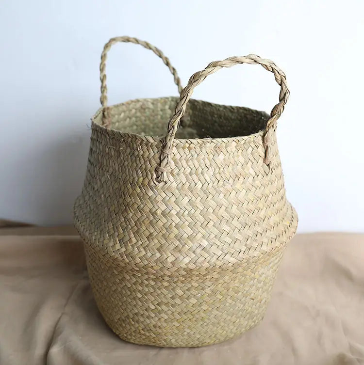 Wicker Storage & Hanging Baskets – Foldable Seagrass Laundry Baskets, Flower Pots & Garden Storage for Home Decor