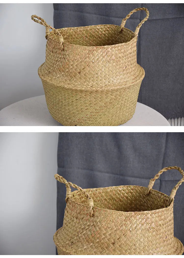 Wicker Storage & Hanging Baskets – Foldable Seagrass Laundry Baskets, Flower Pots & Garden Storage for Home Decor