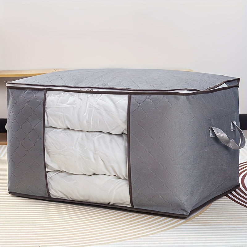 Large Clothes Storage Bag – Non-Woven Fabric Organizer with Clear Window & Zipper for Blankets, Comforters & Seasonal Clothing