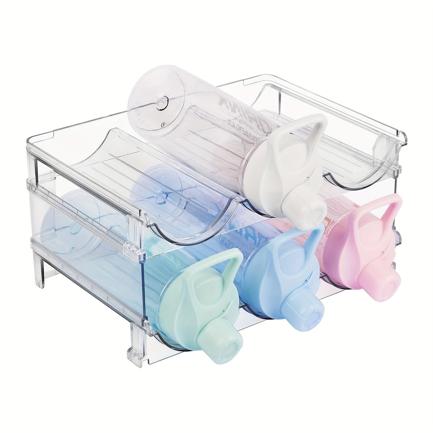 2/3/4-Piece Stackable Water Bottle Organizer – Plastic Fridge and Pantry Storage Rack for Bottles, Wine, and Travel Mugs