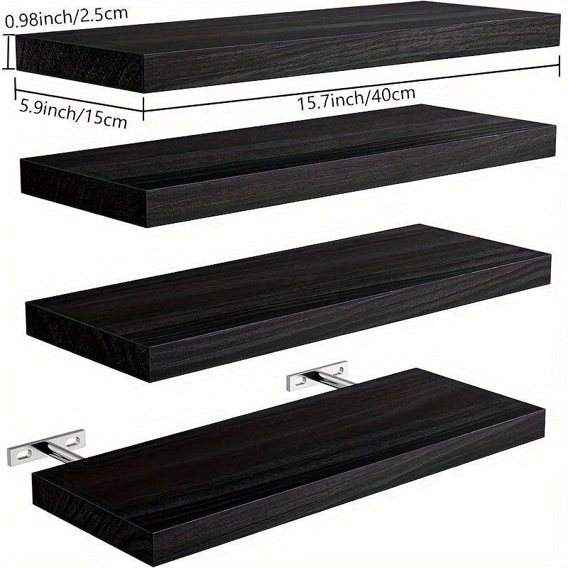 4-Piece Floating Wall Shelf – White, Black, or Wood Storage Rack for Home, Bathroom, Kitchen, Living Room, and Office