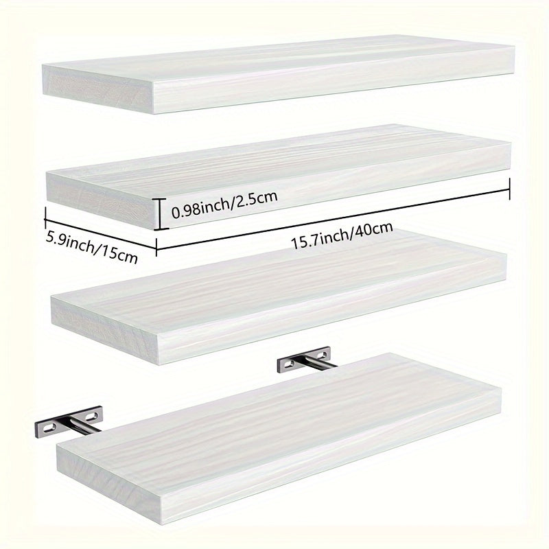 4-Piece Floating Wall Shelf – White, Black, or Wood Storage Rack for Home, Bathroom, Kitchen, Living Room, and Office