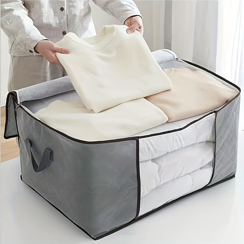Large Clothes Storage Bag – Non-Woven Fabric Organizer with Clear Window & Zipper for Blankets, Comforters & Seasonal Clothing
