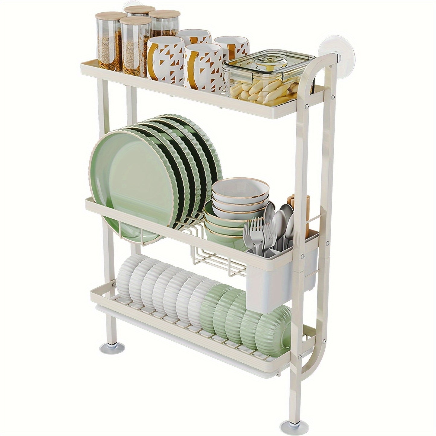 3-Tier Slim line Kitchen Dish Rack with Drip Tray – Multifunctional Storage Organizer