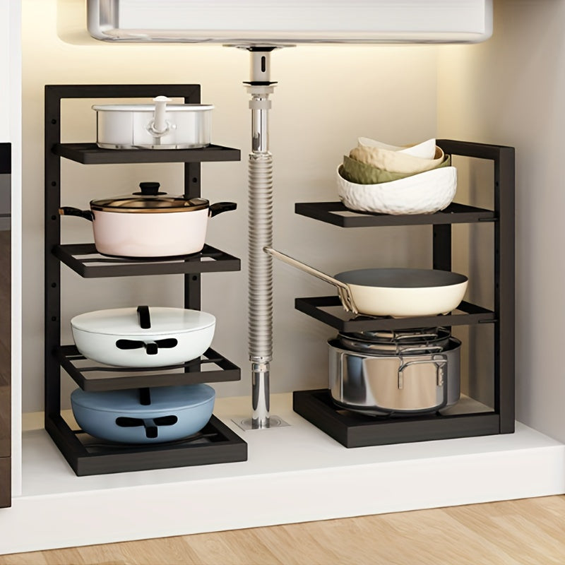 Height Adjustable 3-4 Tier Stainless Steel Pot Rack – Under-Sink and Cabinet Kitchen Storage
