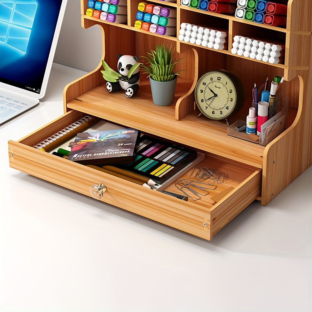 Wooden Pen and Pencil Holder – Office Desk Organizer with Drawer