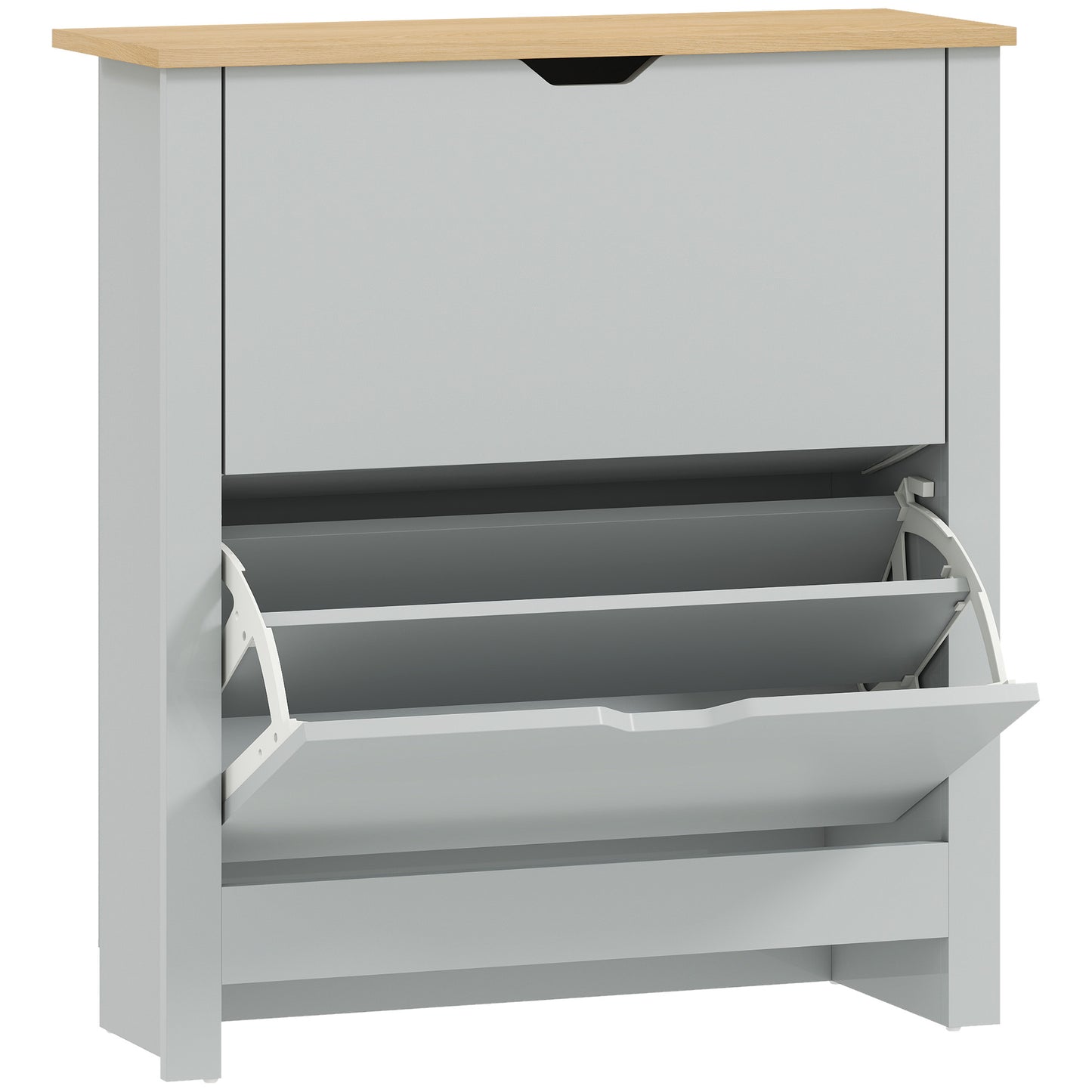 Slim Shoe Cabinet, Narrow Shoe Cupboard with 2 Flip Drawers, Adjustable Shelves for 12 Pairs of Shoes, Light Grey